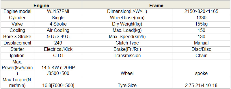 WJ250GY (WONJAN) specifications